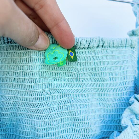 Farm Rio Puff Sleeve Maxi Dress Backless Cut Out Blue Prairie Large - Picture 6 of 10